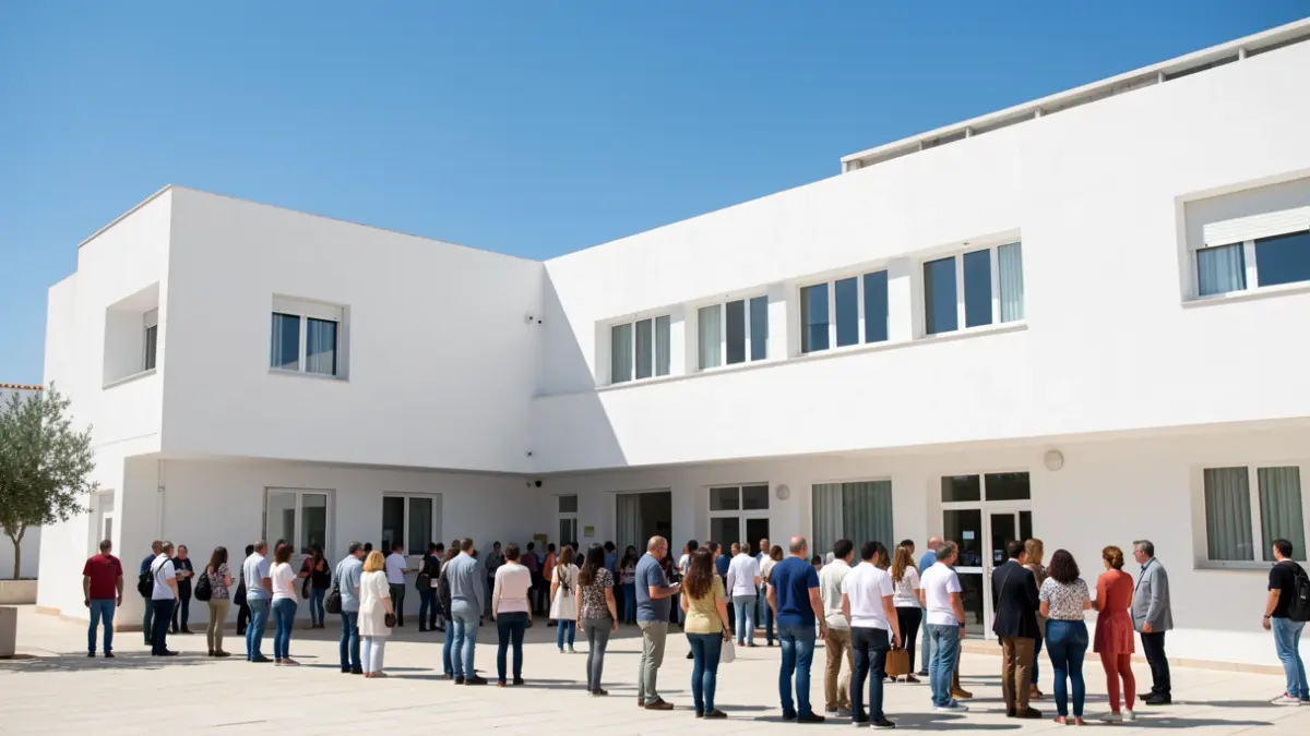 Facade of an educational center in Andalusia with natural light.