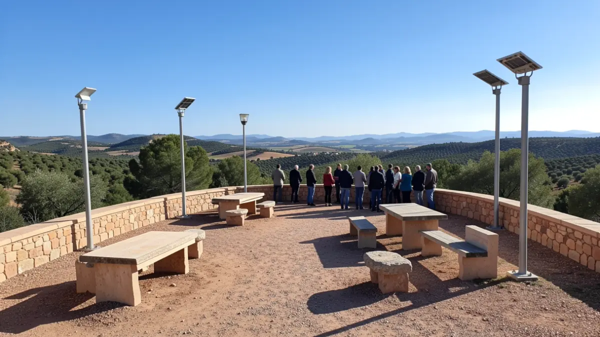 Mirador de La Canteruela en Fuente-Tójar con bancos y farolas solares.