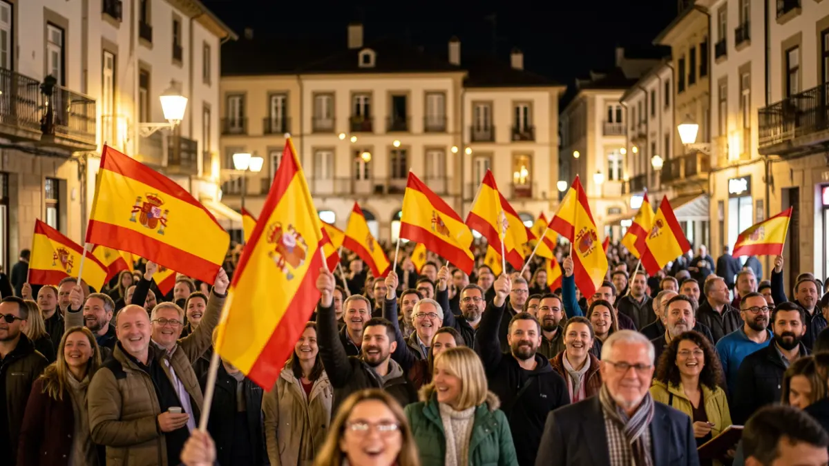 Generic image of a crowd celebrating with flags.