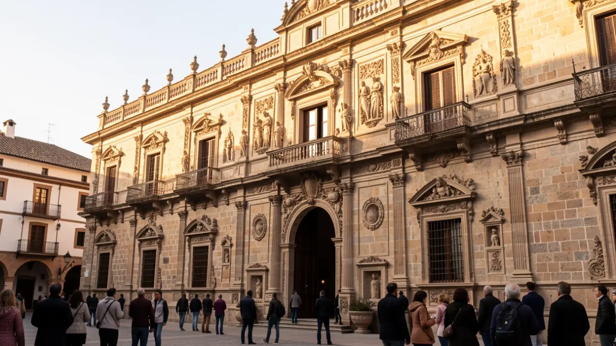 Stone facade of a historic palace in the Albaicin district of Granada.