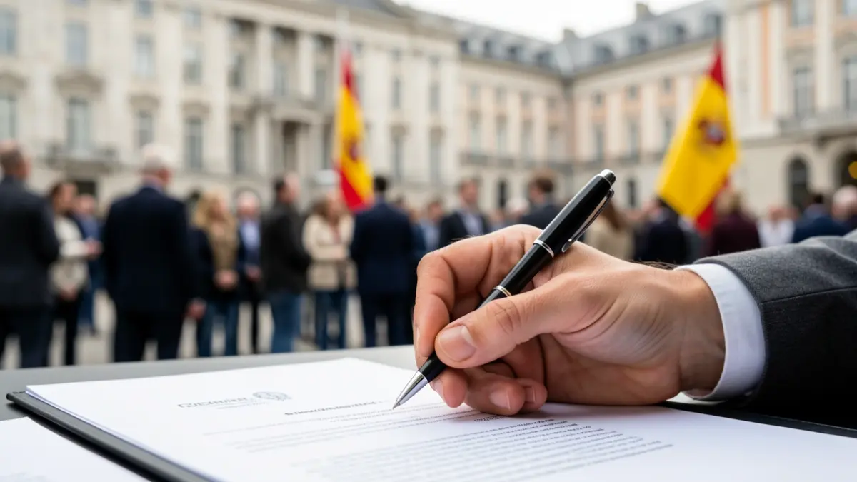 Imagen genérica de una mano firmando un documento oficial con un bolígrafo.