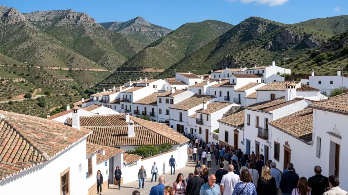 Vista panorámica de Grazalema, un pueblo blanco en la Sierra de Cádiz.