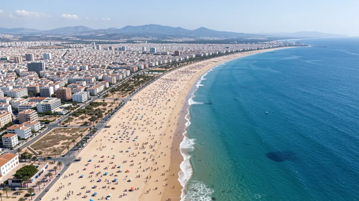 Vista aérea de la costa almeriense mostrando la transición entre zonas urbanizadas y playas naturales.