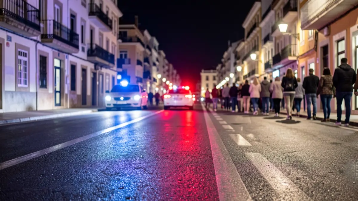 Generic image of police emergency lights reflecting on wet asphalt at night.