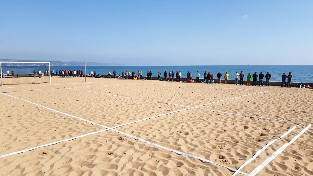 Generic image of a beach soccer field with the sea in the background.