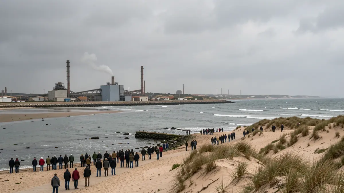 Image of the Huelva estuary with industrial pollution and the degraded dune system of Isla Cristina.