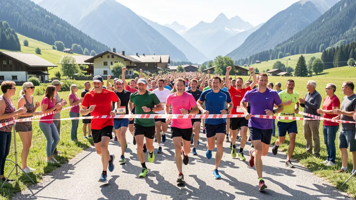 Generic image of runners crossing a finish line in a rural setting.