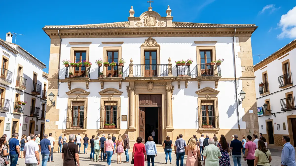 Facade of the Casares Town Hall under a blue sky.