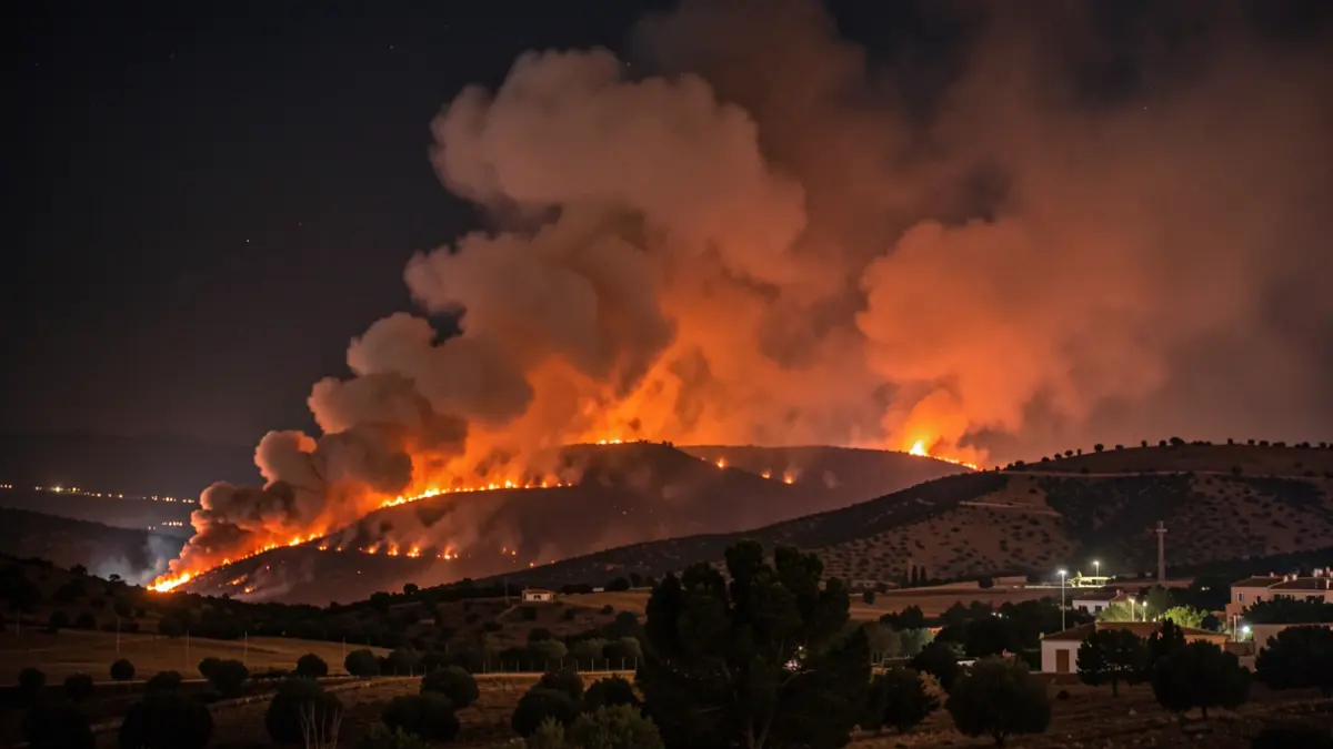 Generic image of a nighttime forest fire in Andalucía.