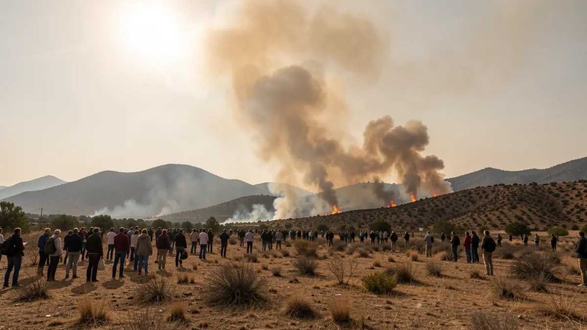 Generic image of a large wildfire in a mountainous area of Andalusia, with dense smoke.
