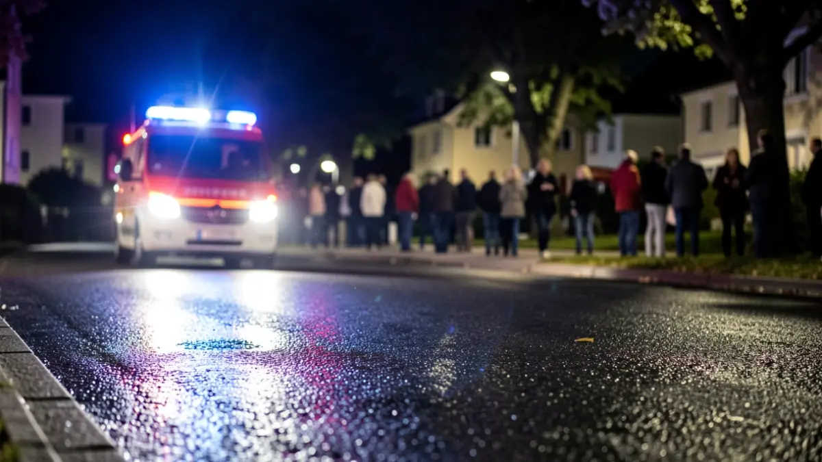 Imagen genérica de luces de emergencia reflejando en asfalto mojado por la noche.