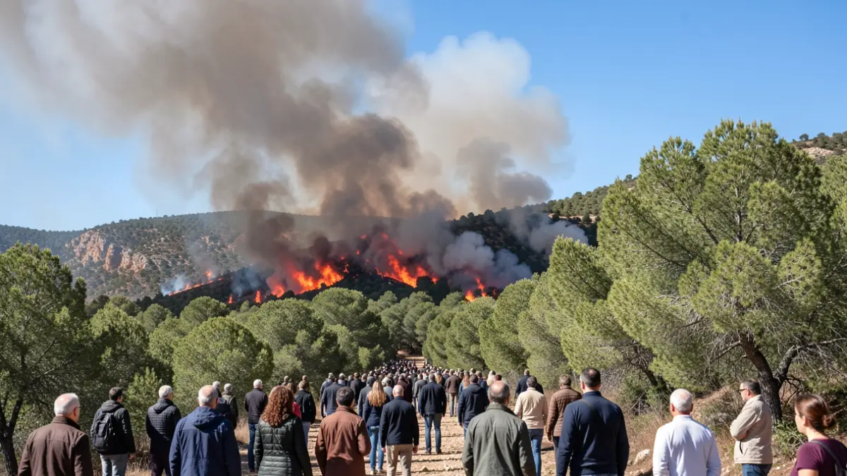Generic image of a forest fire in Despeñaperros with smoke and flames.