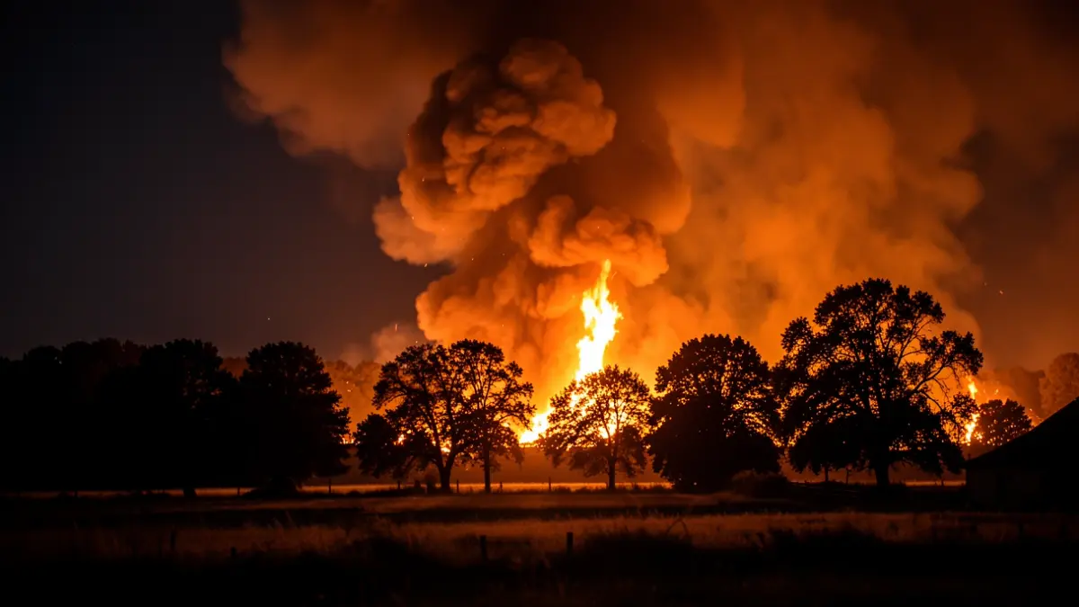 Image of a large wildfire in El Cerro during the early morning, with visible flames and smoke.