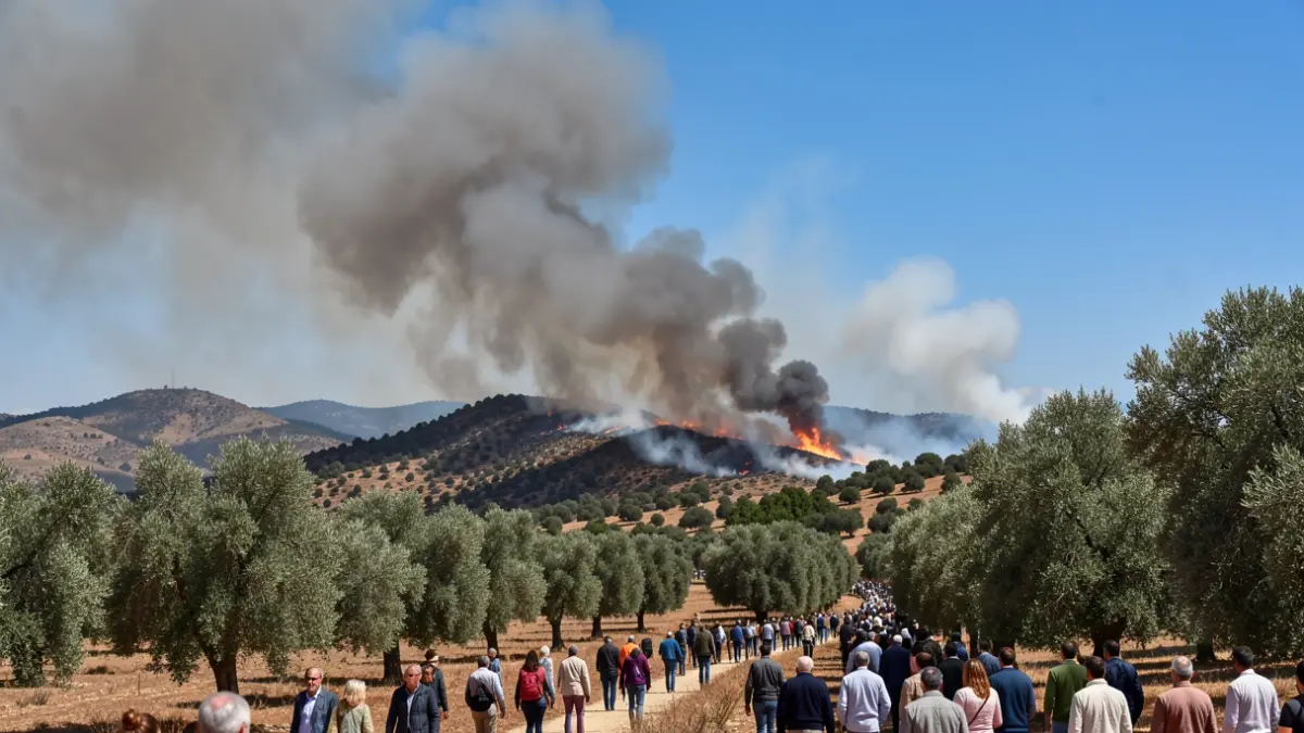 Generic image of a forest fire on an Andalusian hillside with smoke rising into the sky.