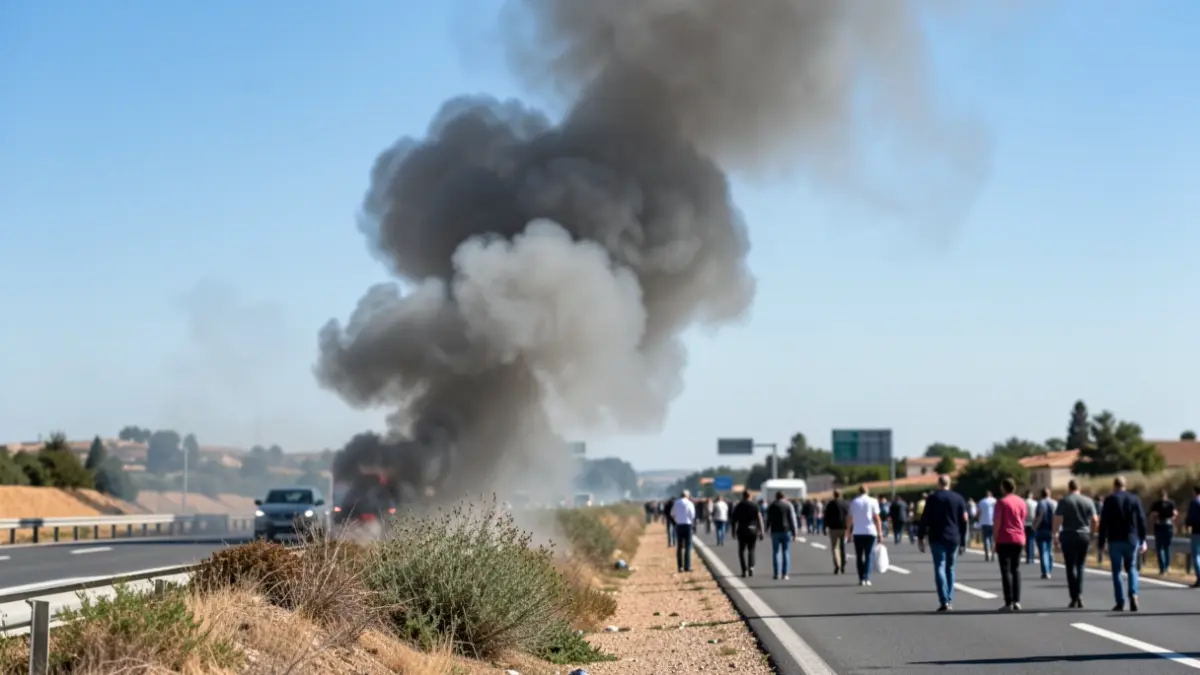 Generic image of a smoke column from a roadside fire on a highway in Andalusia.