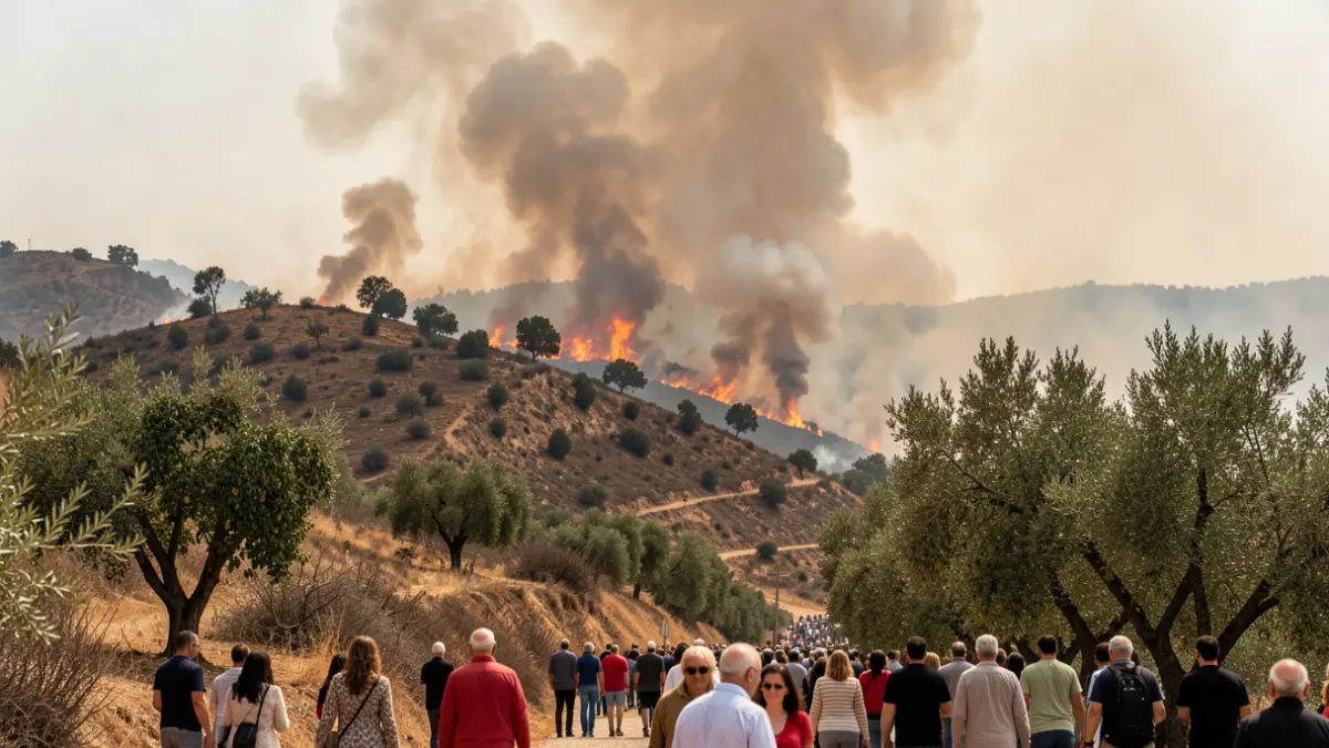 Imagen de un incendio forestal activo en la comarca de la Axarquía, Málaga.