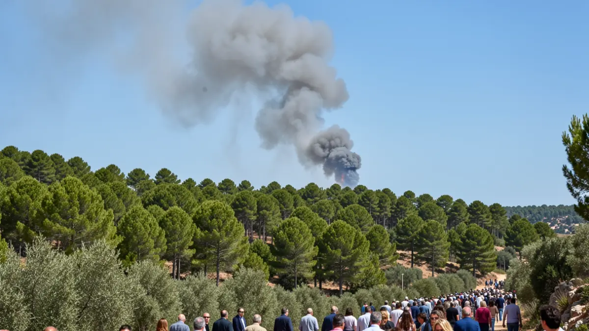Generic image of a smoke column from a forest fire over a pine hillside in Andalusia.