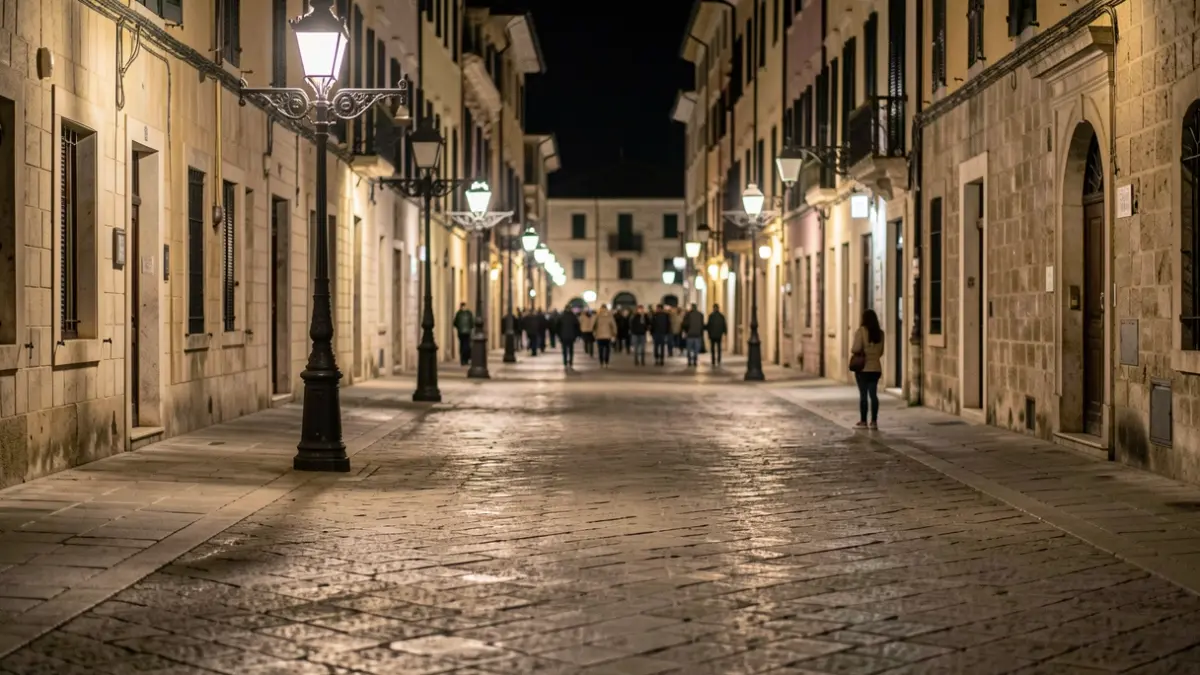 Imagen genérica de una calle histórica desierta durante la noche.