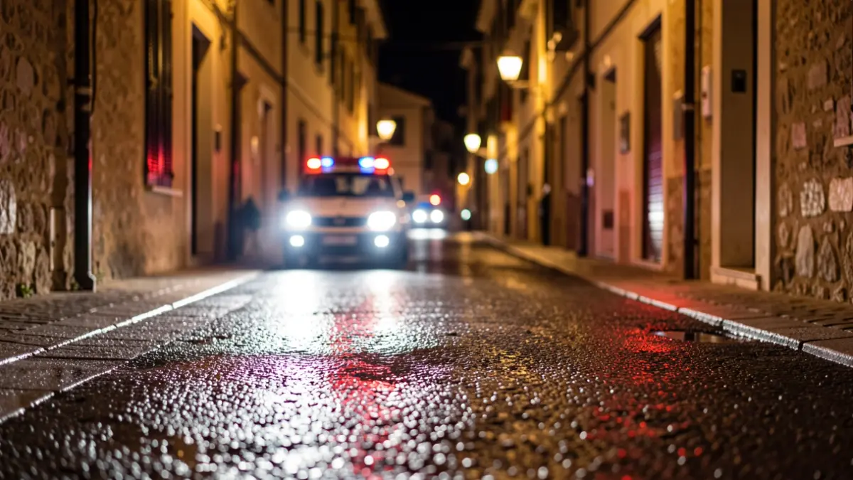 Generic image of emergency lights reflected on asphalt.