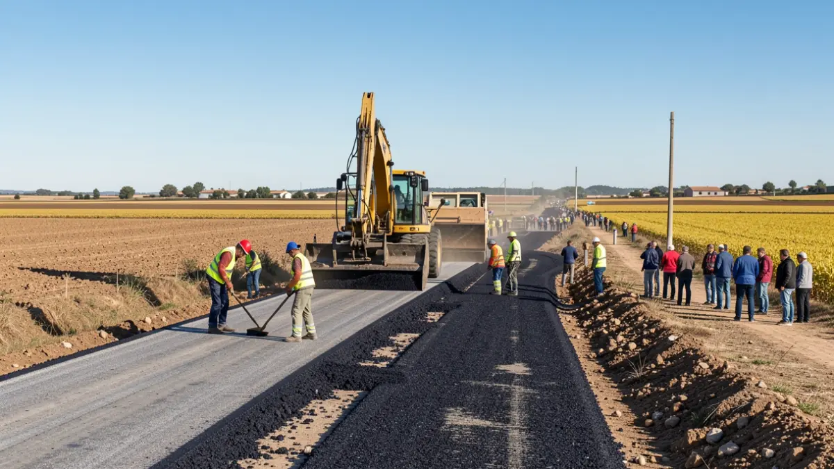 Road repair works on a rural path in Andalucía.