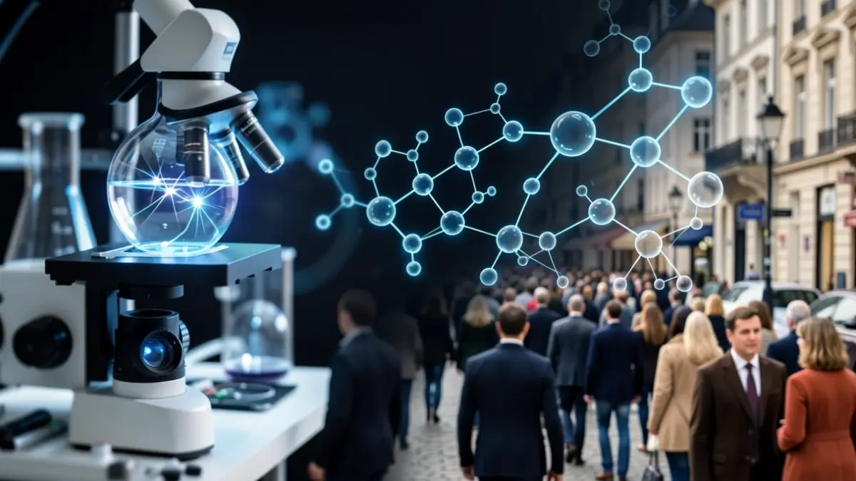 Abstract representation of cardiovascular health research with blurred scientific equipment and glowing molecular structures.