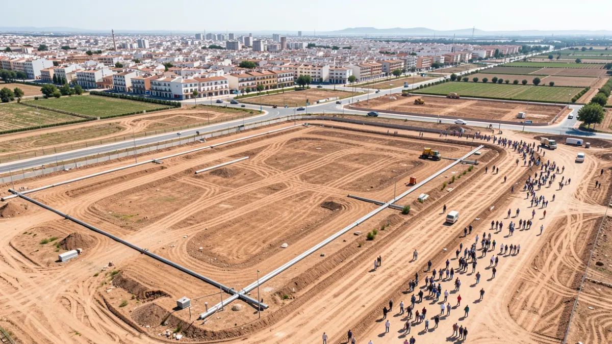 Vista aérea de una gran zona de desarrollo urbano en construcción en Andalucía.