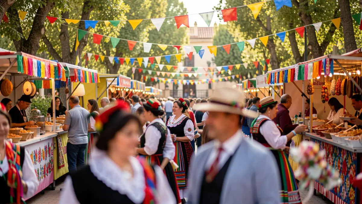 Celebración de las Fiestas Patrias del Perú en Jaén con comida, música y baile tradicional.