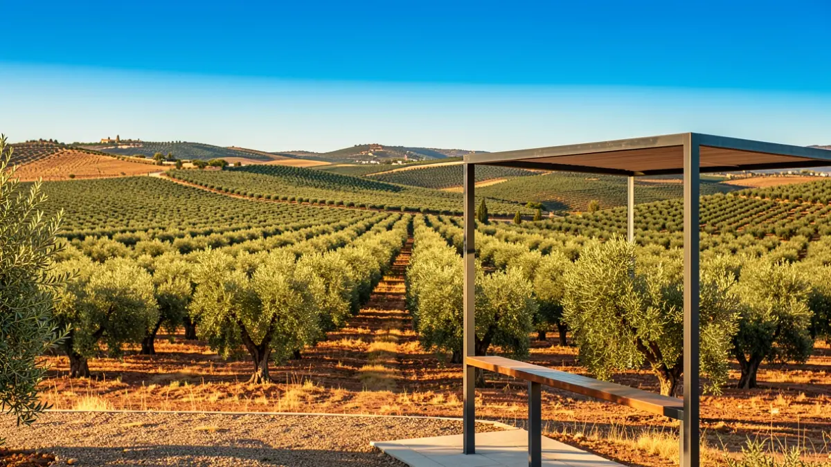 Imagen genérica de un paisaje de olivos en Andalucía con un mirador.