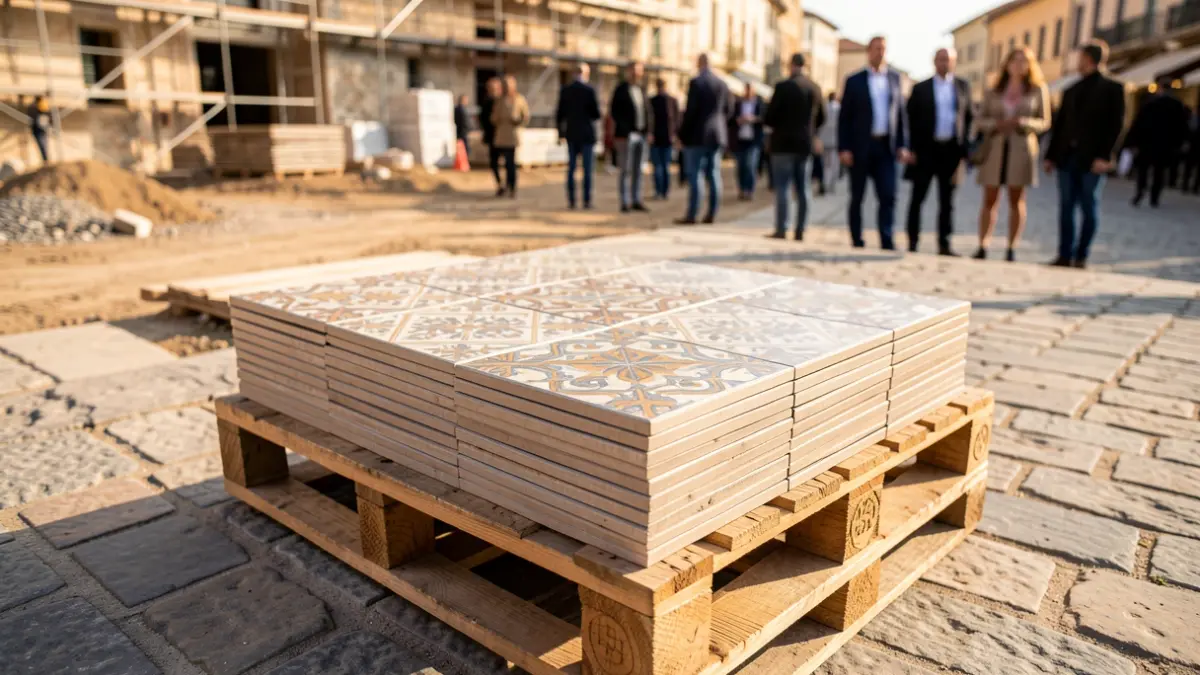 Recovered tiles from a public construction site in Jaen for reuse.