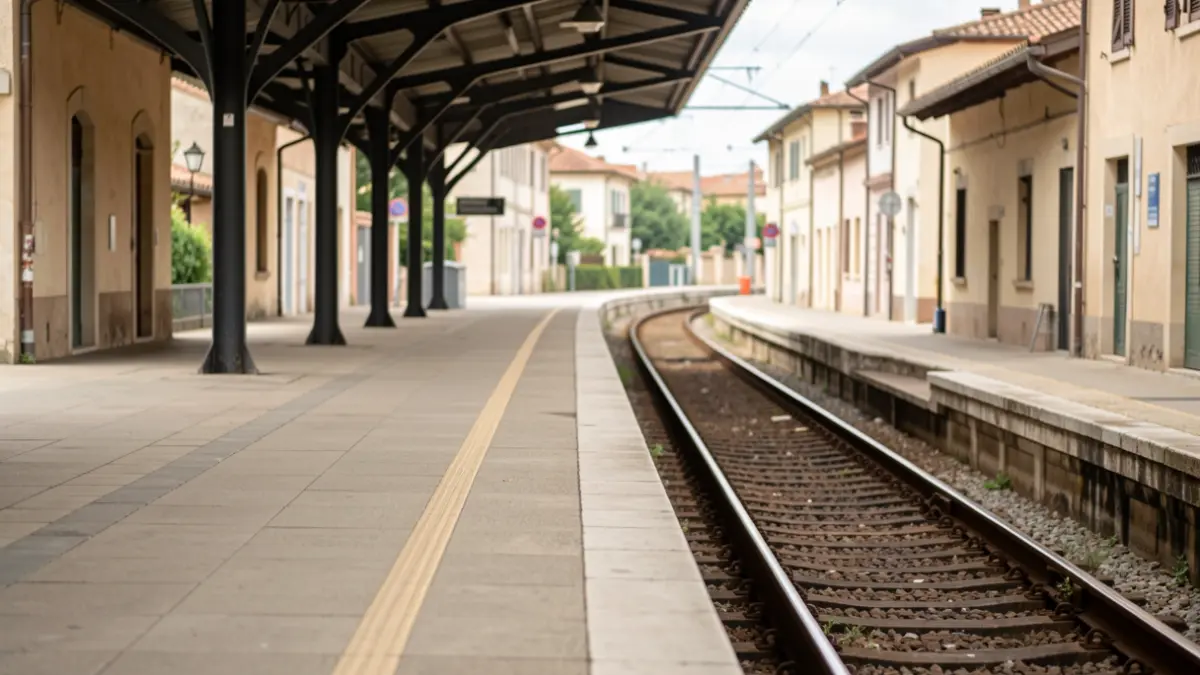 Imagen genérica de una estación de tren con vías y andenes vacíos.
