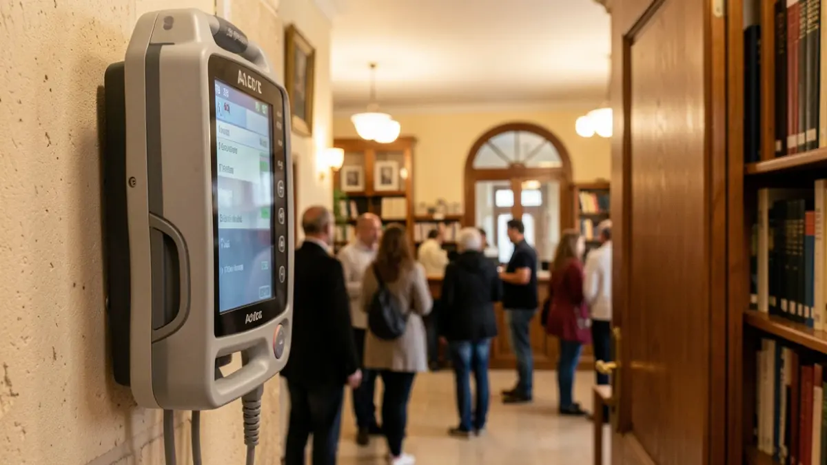 Imagen genérica de un desfibrilador (DEA) instalado en una pared en Andalucía.