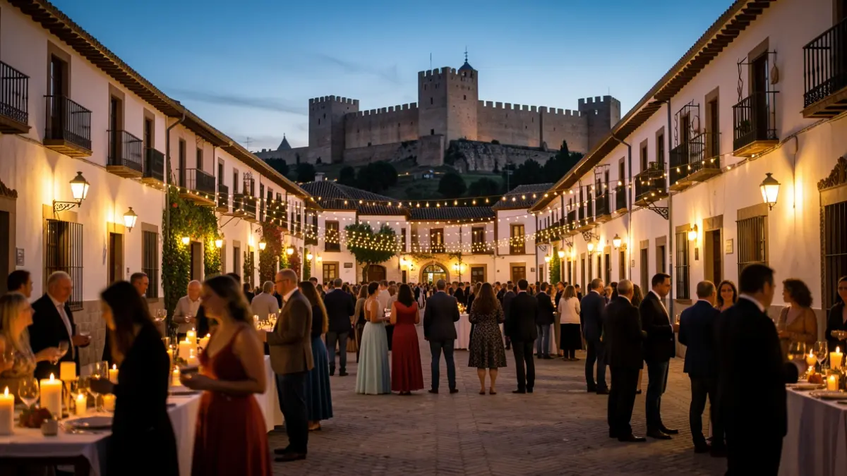 Imagen genérica de un pueblo andaluz iluminado por velas durante una noche de fiesta.