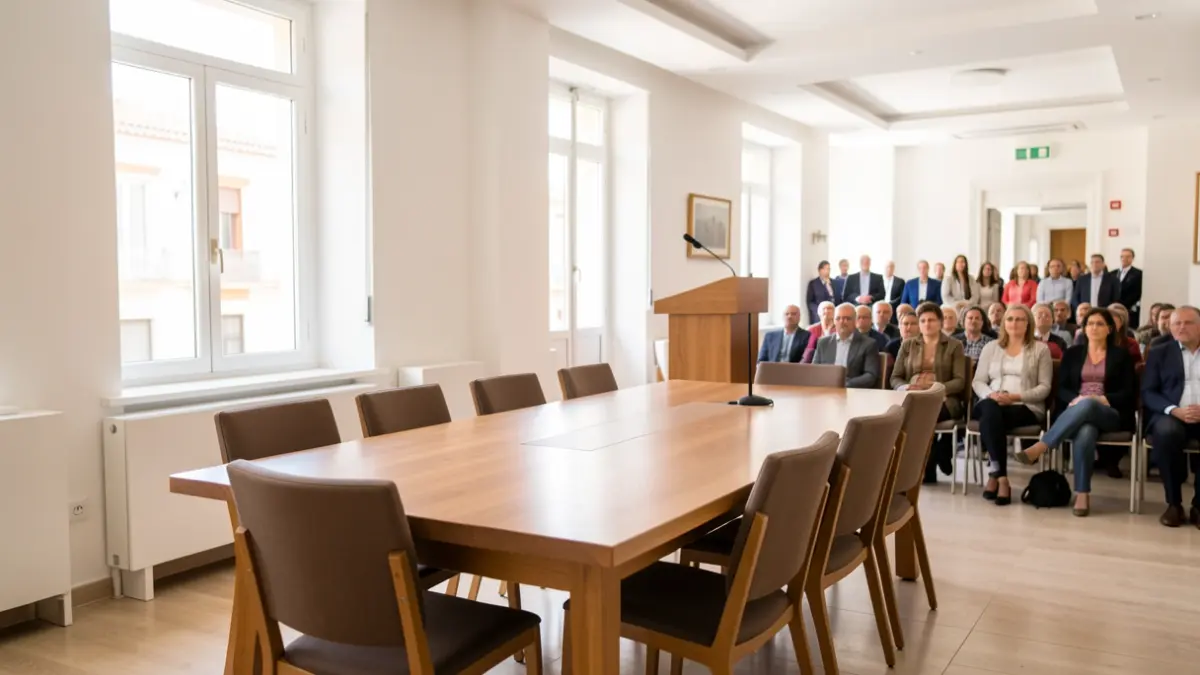 Generic image of an institutional meeting room with modern furniture and natural light.
