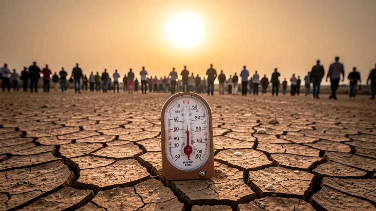 Thermometer showing high temperature over dry earth in Andalusia.