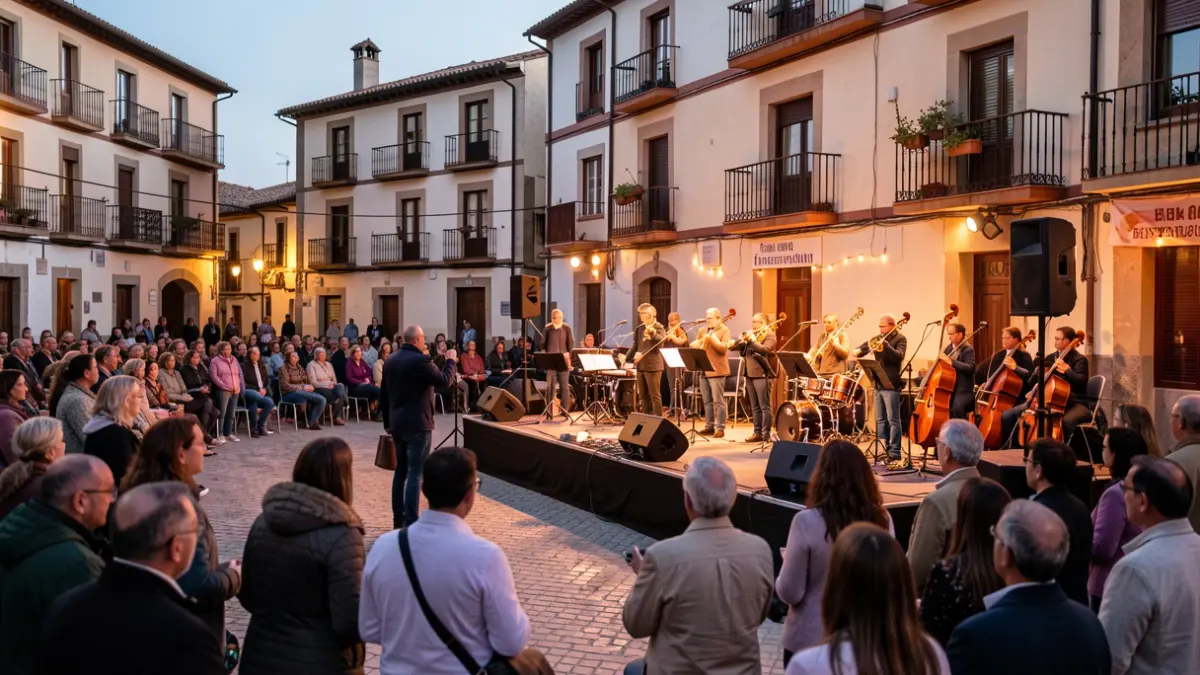 Imagen genérica de un concierto al aire libre en una plaza española al atardecer.