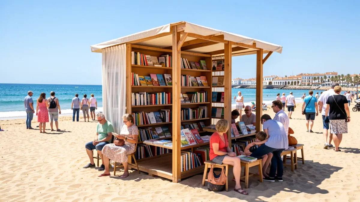 Image of the Biblioplaya in Sanlúcar de Barrameda, a reading and culture space on the beach.