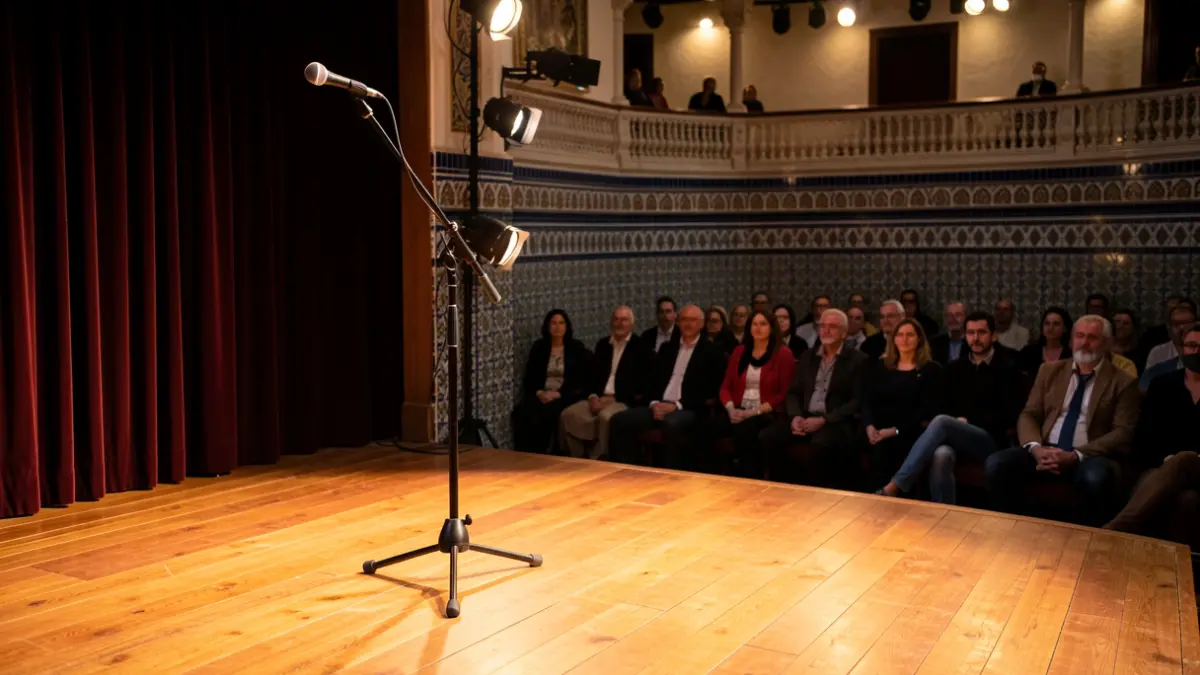 Traditional Andalusian flamenco stage with a microphone.