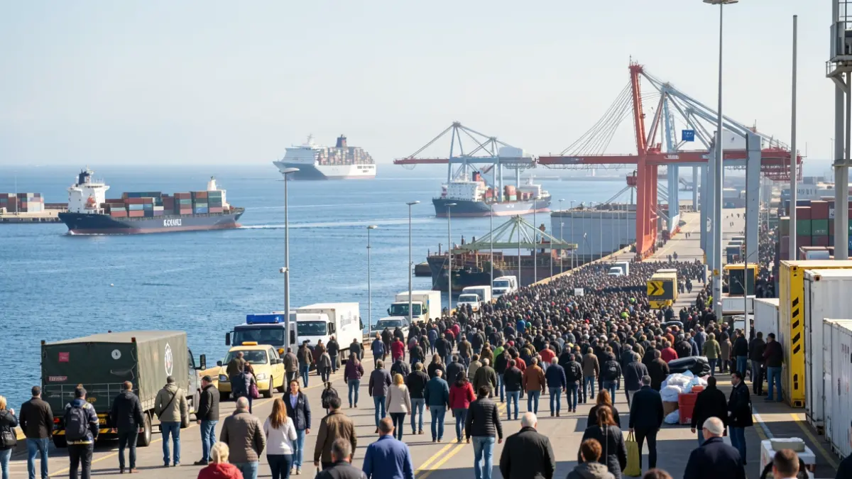 Imagen genérica de un puerto en Andalucía con actividad logística y de transporte.