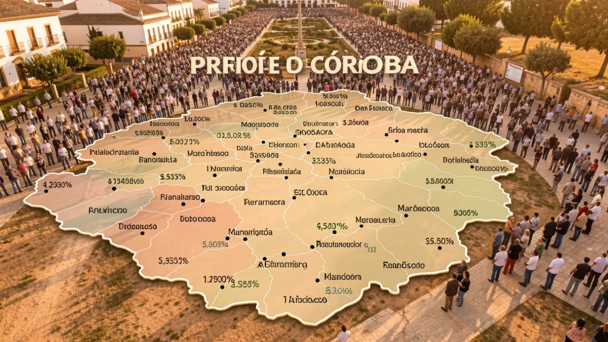 Map of the Province of Córdoba with highlighted municipalities and aid figures.