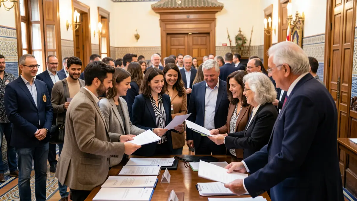 Generic image of people receiving materials at an official event in Andalusia.
