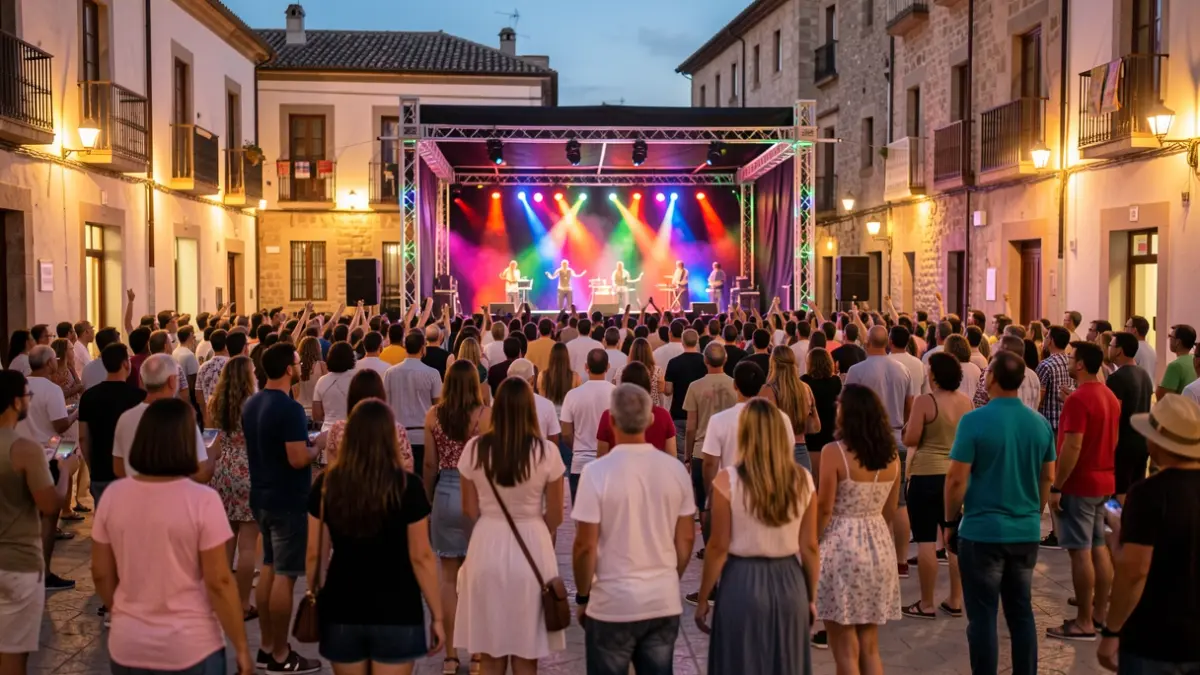 Imagen genérica de una celebración festiva al aire libre con luces y público.