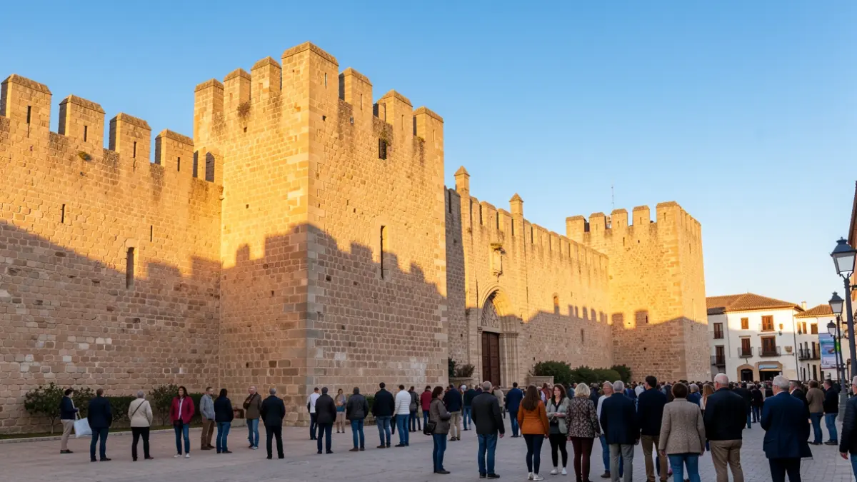 Facade of the Fortaleza de la Mota in Alcalá la Real at sunset.
