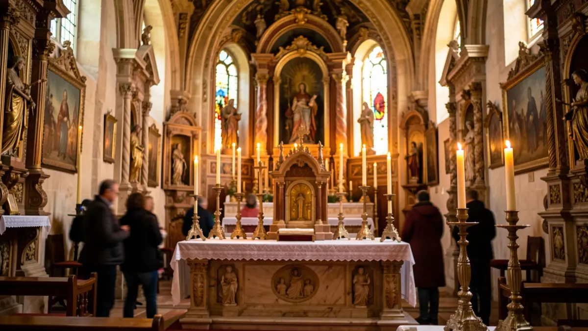 Imagen genérica de un interior de iglesia andaluza con imaginería religiosa.