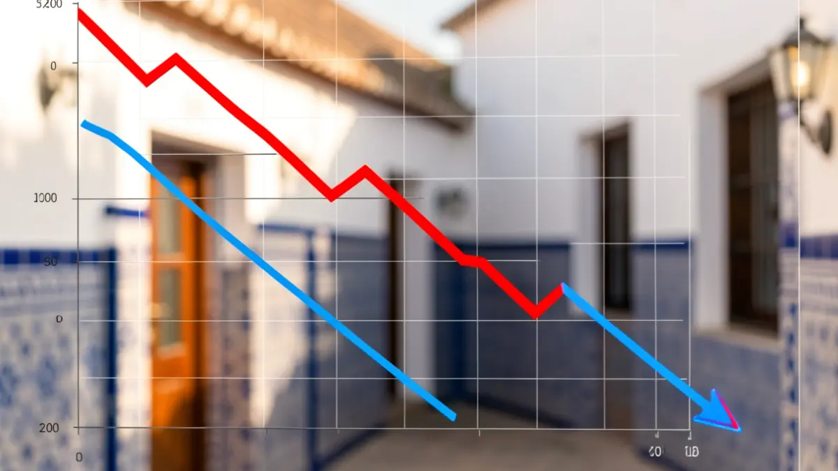 Gráfico de inflación descendente en Andalucía con arquitectura andaluza de fondo.