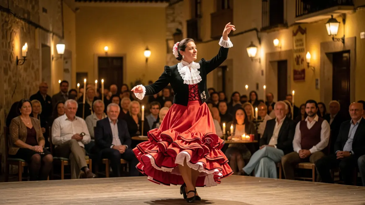 Image of a flamenco dancer performing by candlelight at Venta de Vargas.