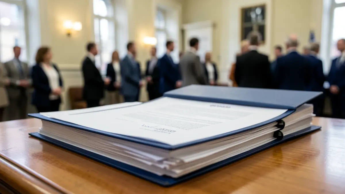 Documentación administrativa sobre una mesa de oficina.