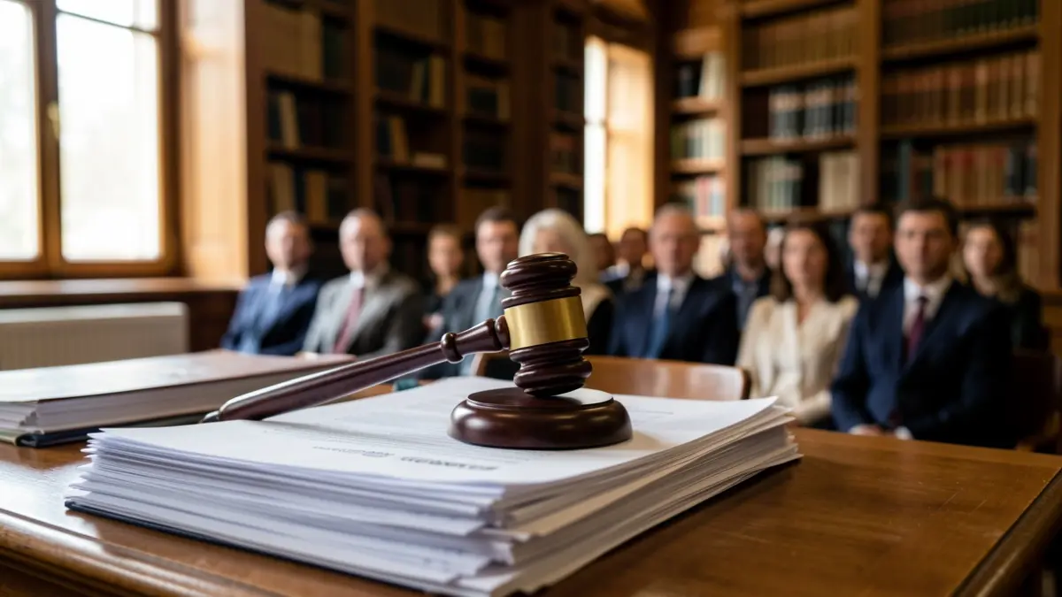 Generic image of a judge's gavel on legal documents in an office.