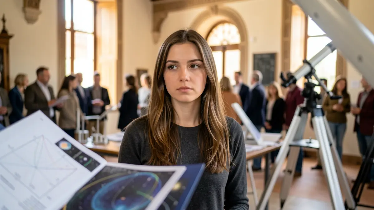 Image of a young researcher in an astrophysics workshop.