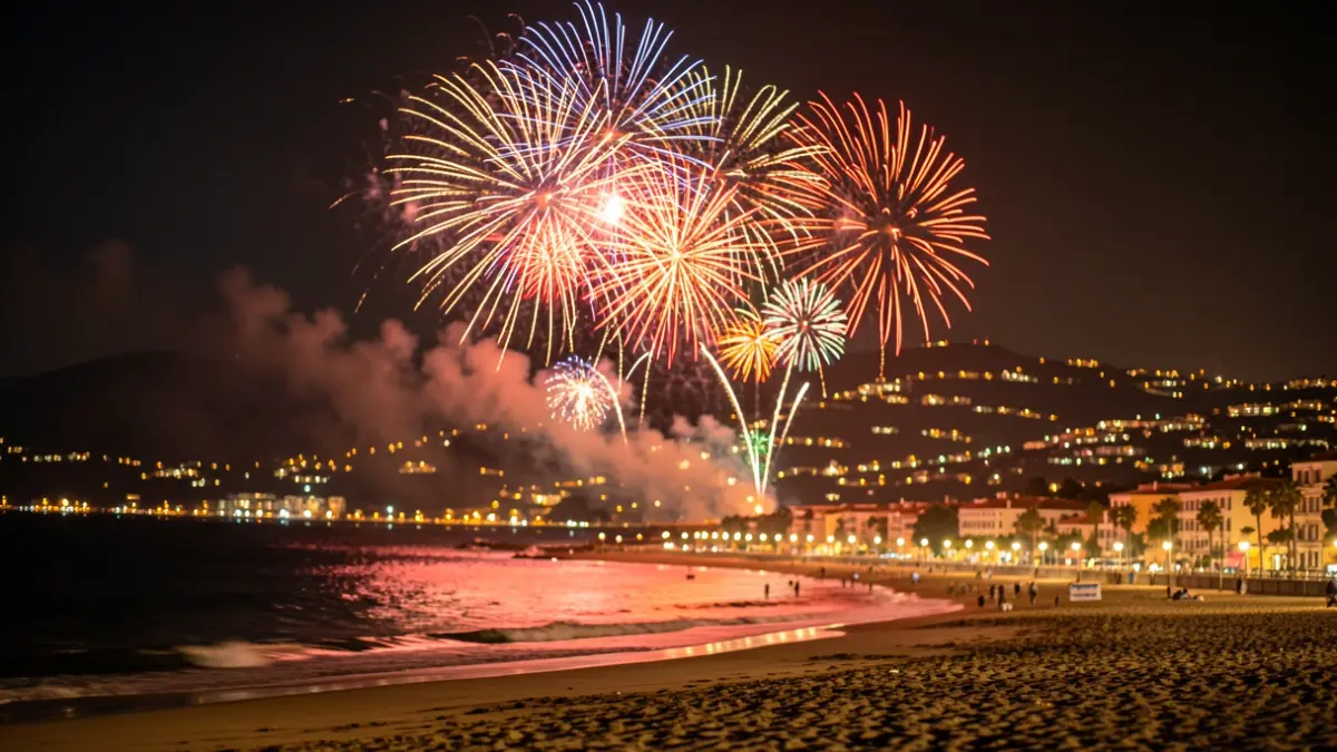 Fireworks display over Santa Barbara beach in La Línea de la Concepción.