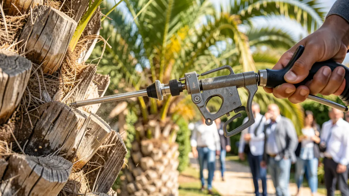 Imagen genérica de un tratamiento fitosanitario aplicado a una palmera.